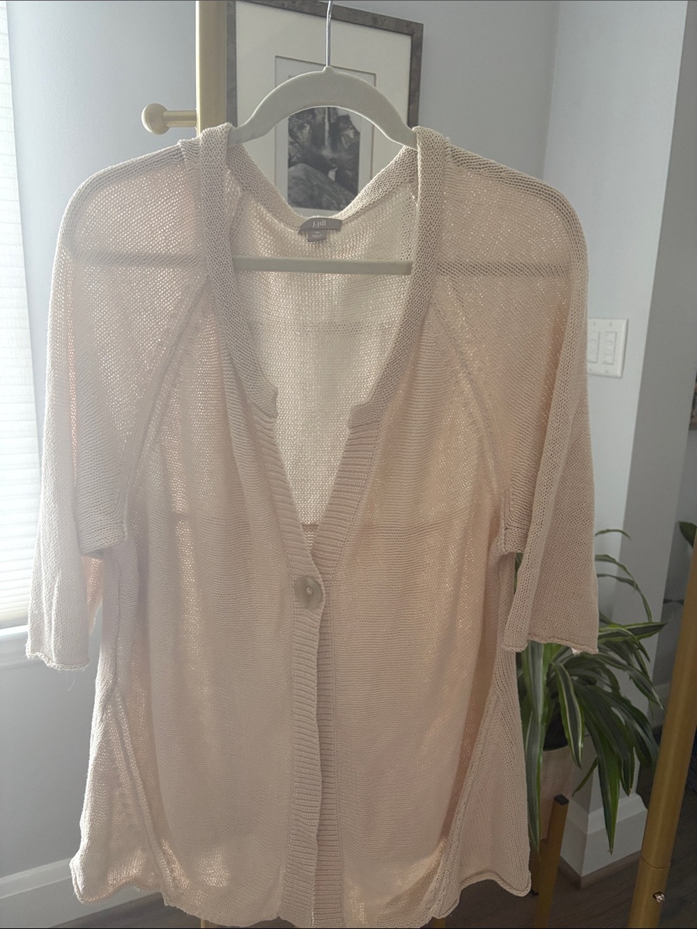 J. Jill Pale Pink Open-Weave Button Cardigan